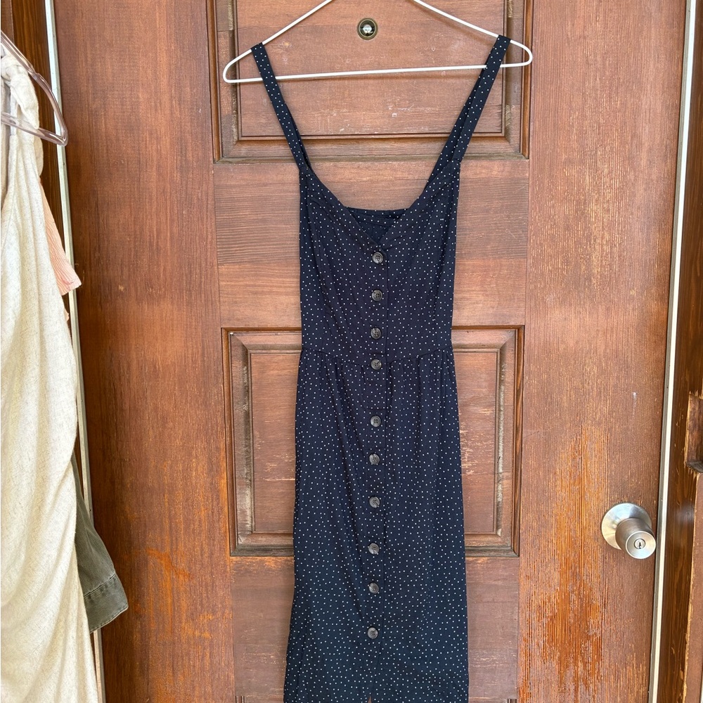 Banana Republic Black Polka Dot Button-Front Midi Dress